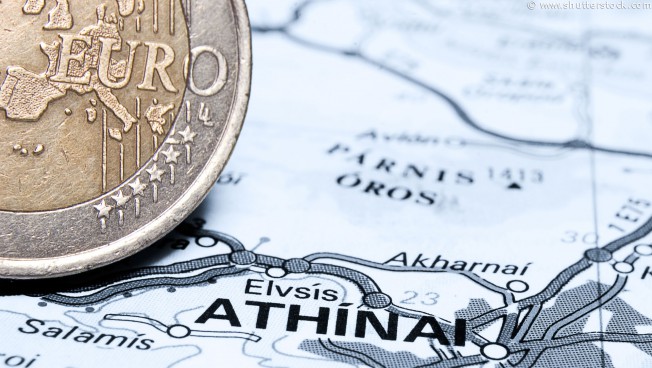 Griechenland-Karte mit einer Euromünze