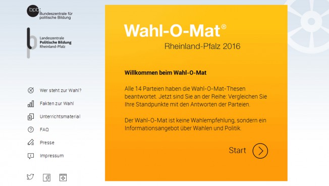 Screenshot des Wahl-O-Mat zur Landtagswahl in Rheinland-Pfalz