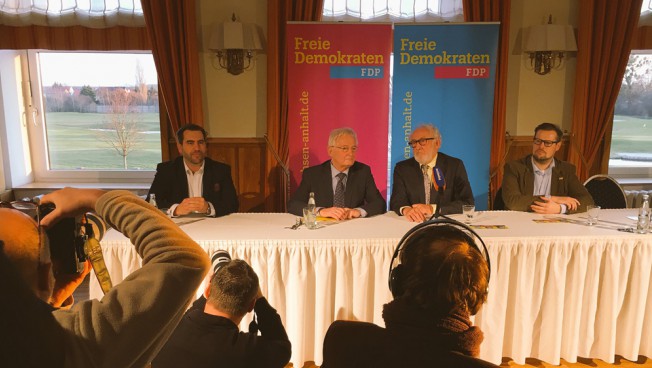 Pressekonferenz der Liberalen Wählerinitiative mit Dieter Hallervorden. Bild: twitter.com/FDP_LSA