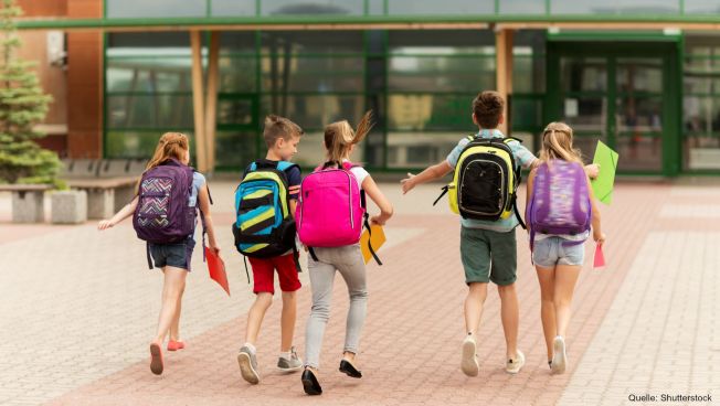 Kinder auf dem Weg zur Schule, Rucksäcke