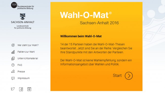 Screenshot, Wahl-O-Mat, Sachsen-Anhalt, Landtagswahl